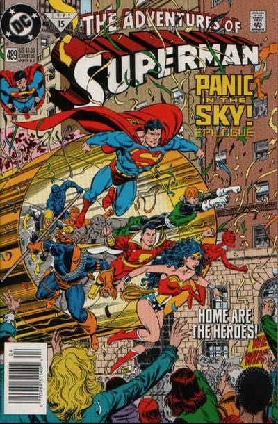 The Adventures of Superman Panic In The Sky! - Hail the Conquering Heroes |  Issue#489B | Year:1992 | Series: Superman | Pub: DC Comics | Newsstand Edition