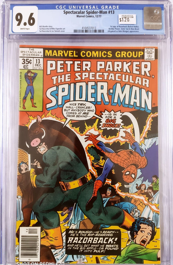 SPECTACULAR SPIDER-MAN #13 CGC 9.6 (GRADED SLABS) 1ST APPEARANCE OF RAZORBACK | BROTHER POWER, SISTER SUN & MAN BEAST APPERANCE