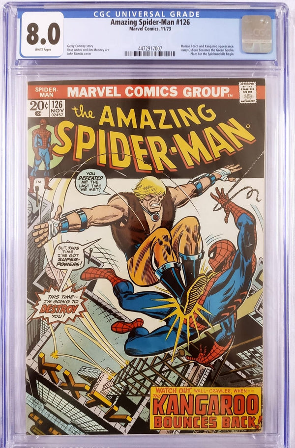 AMAZING SPIDER-MAN #126 CGC 8.0 (GRADED SLABS) HUMAN TORCH & KANGAROO APPEARANCE | OSBORN BECOMES GREEN GOBLIN