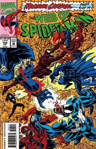 Web of Spider-Man, Vol. 1 Maximum Carnage - Part 6: Sinking Fast |  Issue#102A | Year:1993 | Series: Spider-Man | Pub: Marvel Comics | Direct Edition