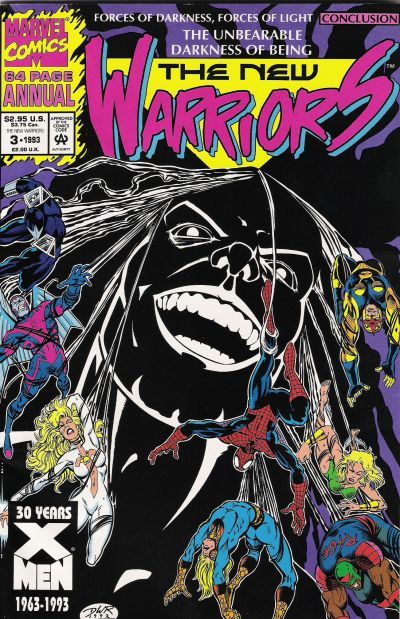 The New Warriors, Vol. 1 Annual Forces Of Darkness, Forces Of Light, Act Four: The Unbearable Darkness of Being / Tough Choices / Mylar Shrug |  Issue#3A | Year:1993 | Series: New Warriors | Pub: Marvel Comics | Direct Edition
