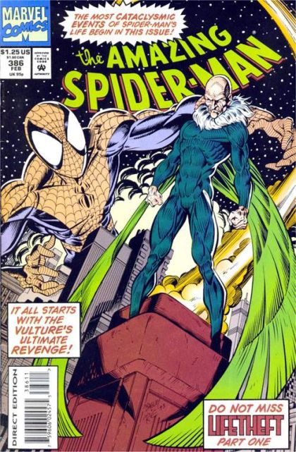 The Amazing Spider-Man, Vol. 1 Lifetheft, Part One |  Issue#386A | Year:1993 | Series: Spider-Man | Pub: Marvel Comics | Direct Edition