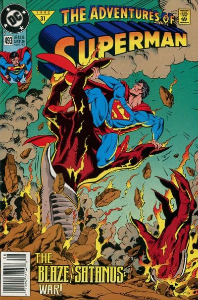 The Adventures of Superman The Blaze/Satanus War - Sibling Rivalry |  Issue#493B | Year:1992 | Series: Superman | Pub: DC Comics | Newsstand Edition