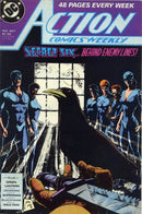 Action Comics, Vol. 1 Guilty! / Escape from Hell / Moral Stand, Part 7: Legionnaire's Disease / Familiar Face? / Gino / Another Fine War, Part 7 |  Issue