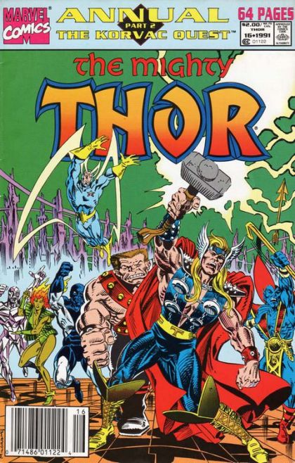 Thor, Vol. 1 Annual The Korvac Quest - Part 2: The Future Dies Now; Fly Like a Skyhawk; Child's Play; World Gone Mad |  Issue#16B | Year:1991 | Series: Thor | Pub: Marvel Comics | Newsstand Edition