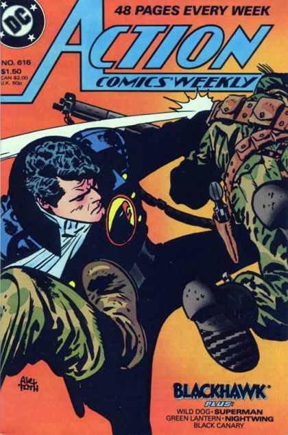 Action Comics, Vol. 1 Safe at Home / Mission: Implausible / Fatal Distraction, Part 2: Battle Gear / Dead Men Tell No Tales / The Cheshire Contract, Part 4: Counterpoint / Bitter Fruit, Conclusion |  Issue#616 | Year:1988 | Series:  | Pub: DC Comics |