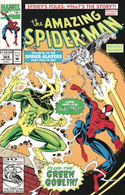 The Amazing Spider-Man, Vol. 1 Invasion of the Spider-Slayers, Part 2: Electric Doom; More Bad News |  Issue#369A | Year:1992 | Series: Spider-Man | Pub: Marvel Comics | Direct Edition