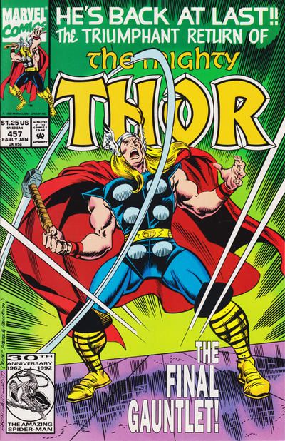 Thor, Vol. 1 Final Gauntlet; To Love No More |  Issue#457A | Year:1992 | Series: Thor | Pub: Marvel Comics | Direct Edition