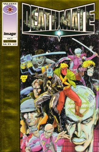 Deathmate Yellow: Jerked Through Time / Cat And Mouse / The Dying Game / Revelations And Recruitments |  Issue#3B | Year:1993 | Series: Deathmate | Pub: Image Comics and Valiant Comics | Cvr B Gold Cover Var Leeke | Thibert