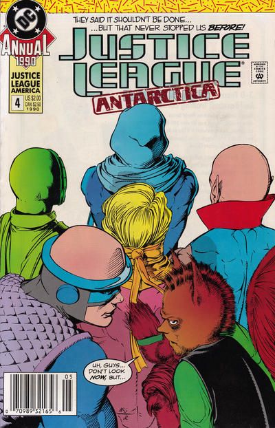 Justice League / International / America Annual What's Black and White and Black and White and... |  Issue#4B | Year:1990 | Series: JLA | Pub: DC Comics | Newsstand Edition
