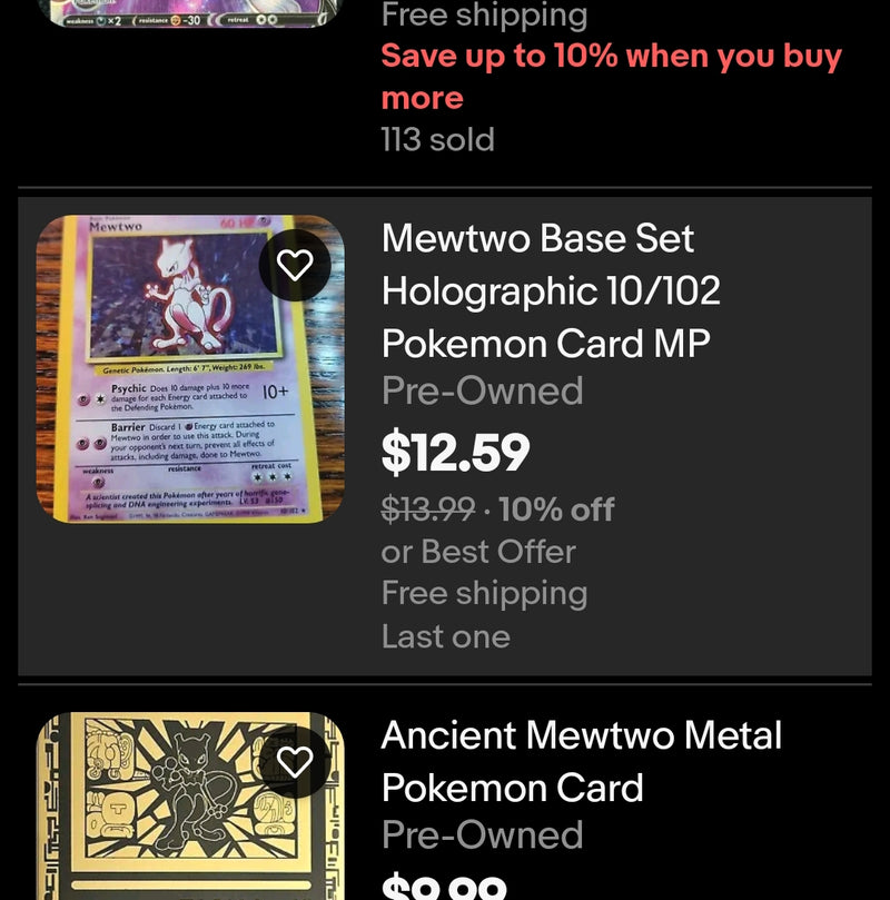 Mewtwo Pokemon Card