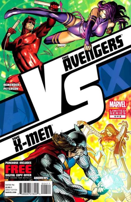 AvX vs. AvX - Daredevil Vs. Psylocke / The Mighty Thor Vs. Emma Frost |  Issue#4A | Year:2012 | Series: Avengers | Pub: Marvel Comics | Brandon Peterson Regular Cover