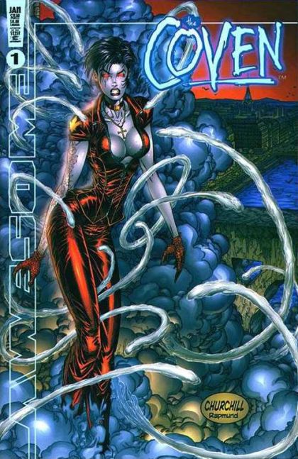 The Coven, Vol. 2 (1999) In the Name of Love |  Issue#1B | Year:1999 | Series: The Coven | Pub: Awesome Entertainment | Ian Churchill Red Outfit Variant Cover
