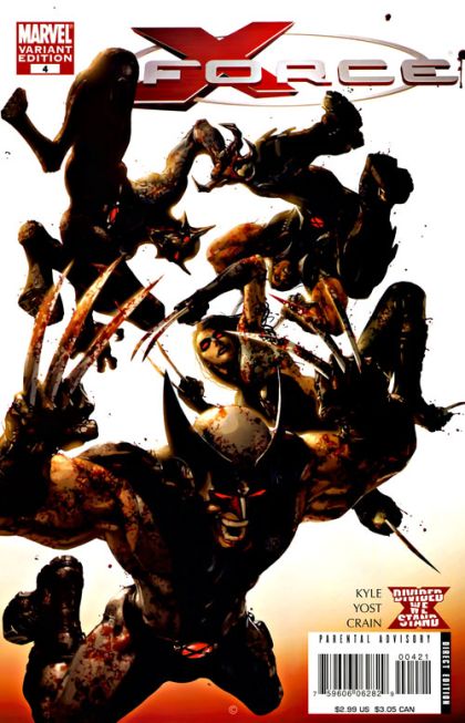 X-Force, Vol. 3 Divided We Stand - Angels and Demons, Part 4 |  Issue#4B | Year:2008 | Series: X-Force | Pub: Marvel Comics | Clayton Crain Bloody Variant