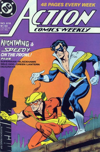 Action Comics, Vol. 1 First Encounter / Unhappy Landing / Fatal Distraction, Part 4: Lucky Night / Out On The Town / Grave Doings / The Cheshire Contract, Conclusion |  Issue#618 | Year:1988 | Series:  |