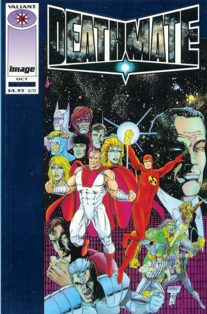 Deathmate Blue: Battlestone Vs. Magnus Robotfighter Outlaw! / Secret Forces / Sacrifices / Supremely Darque |  Issue#4A | Year:1993 | Series: Deathmate | Pub: Image Comics and Valiant Comics | Cvr A Blue Cover Var Leeke | Thibert