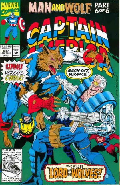 Captain America, Vol. 1 Man And Wolf, Part 6: Lord Of The Wolves! / Uncut Diamonds |  Issue#407A | Year:1992 | Series: Captain America |