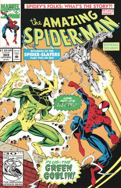 The Amazing Spider-Man, Vol. 1 Invasion of the Spider-Slayers, Part 2: Electric Doom; More Bad News |  Issue#369A | Year:1992 | Series: Spider-Man |