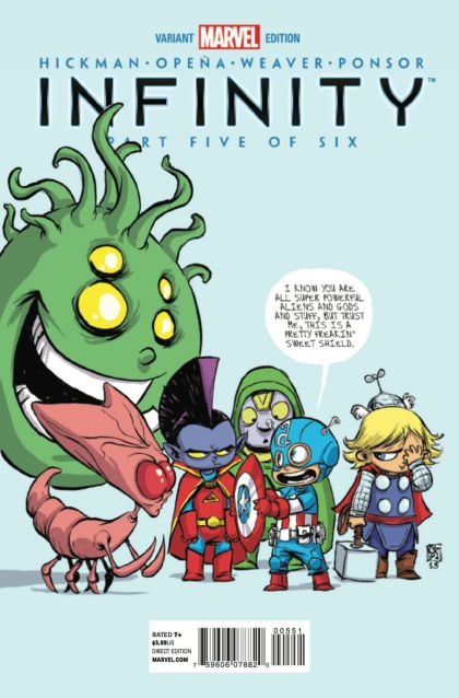 Infinity Infinity - "The Left Hand of Death" |  Issue#5E | Year:2013 | Series: Infinity | Pub: Marvel Comics | Skottie Young Baby Variant Cover