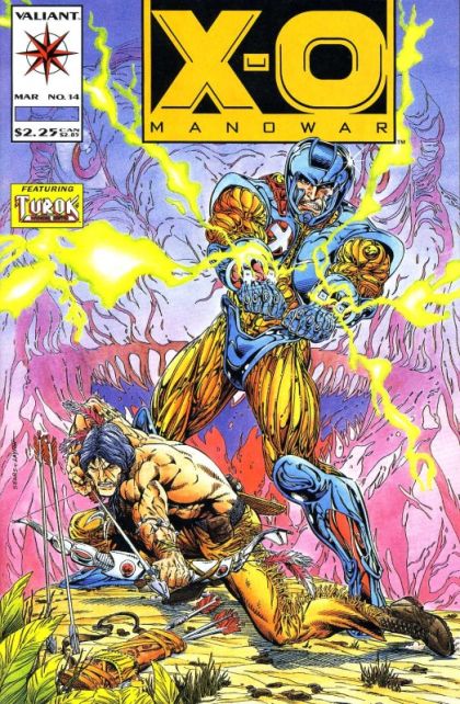 X-O Manowar, Vol. 1 The Coming of Turok Dinosaur Hunter |  Issue#14 | Year:1993 | Series: X-O Manowar | Pub: Valiant Entertainment | Cvr Sears