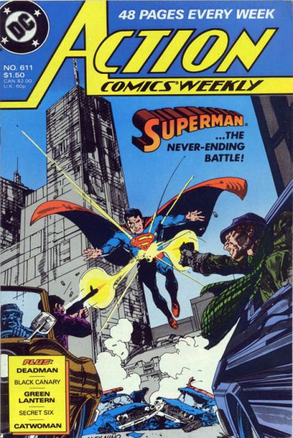 Action Comics, Vol. 1 Room Service / Will the Real Devil Please Stand Up? / Bringing Home the Bacon / ...Beyond Mortal Men! / The Tin Roof Club / Bitter Fruit, Part 3 |  Issue#611 | Year:1988 | Series:  | Pub: DC Comics |