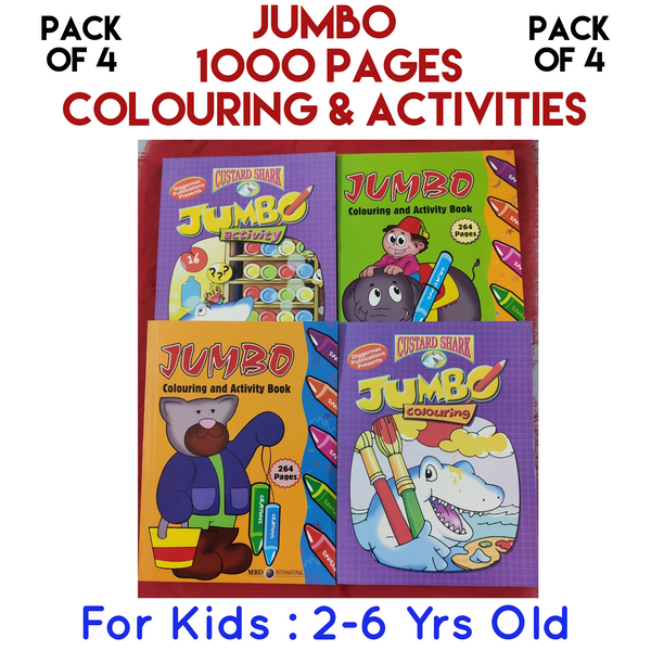 Jumbo Coloring & Activities Books | Pack of 4 | 1000 Pages | Free Shipping